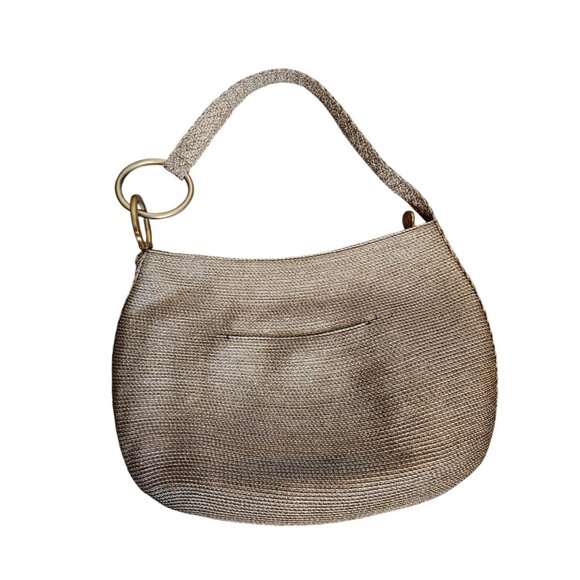 Eric Javits Gold Raffia Straw Handbag Purse, Zip Close Blue Lining Woven - Picture 2 of 6